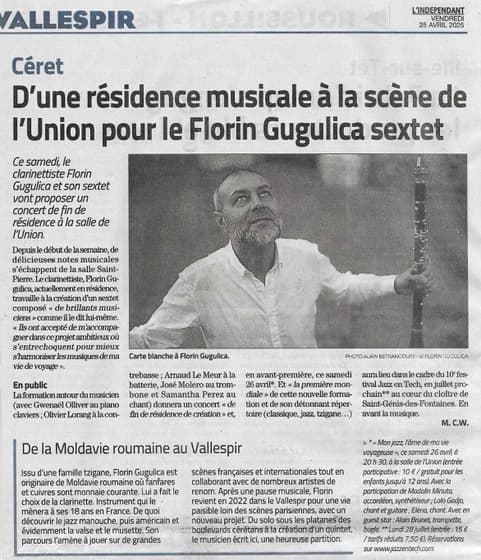 D'une résidence musicale à la scène de l'Union pour le Florin Gugulica sextet