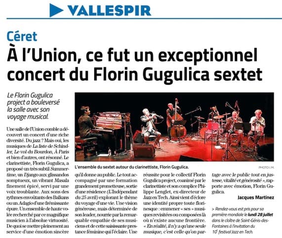 À l'Union, ce fut un exceptionnel concert du Florin Gugulica sextet